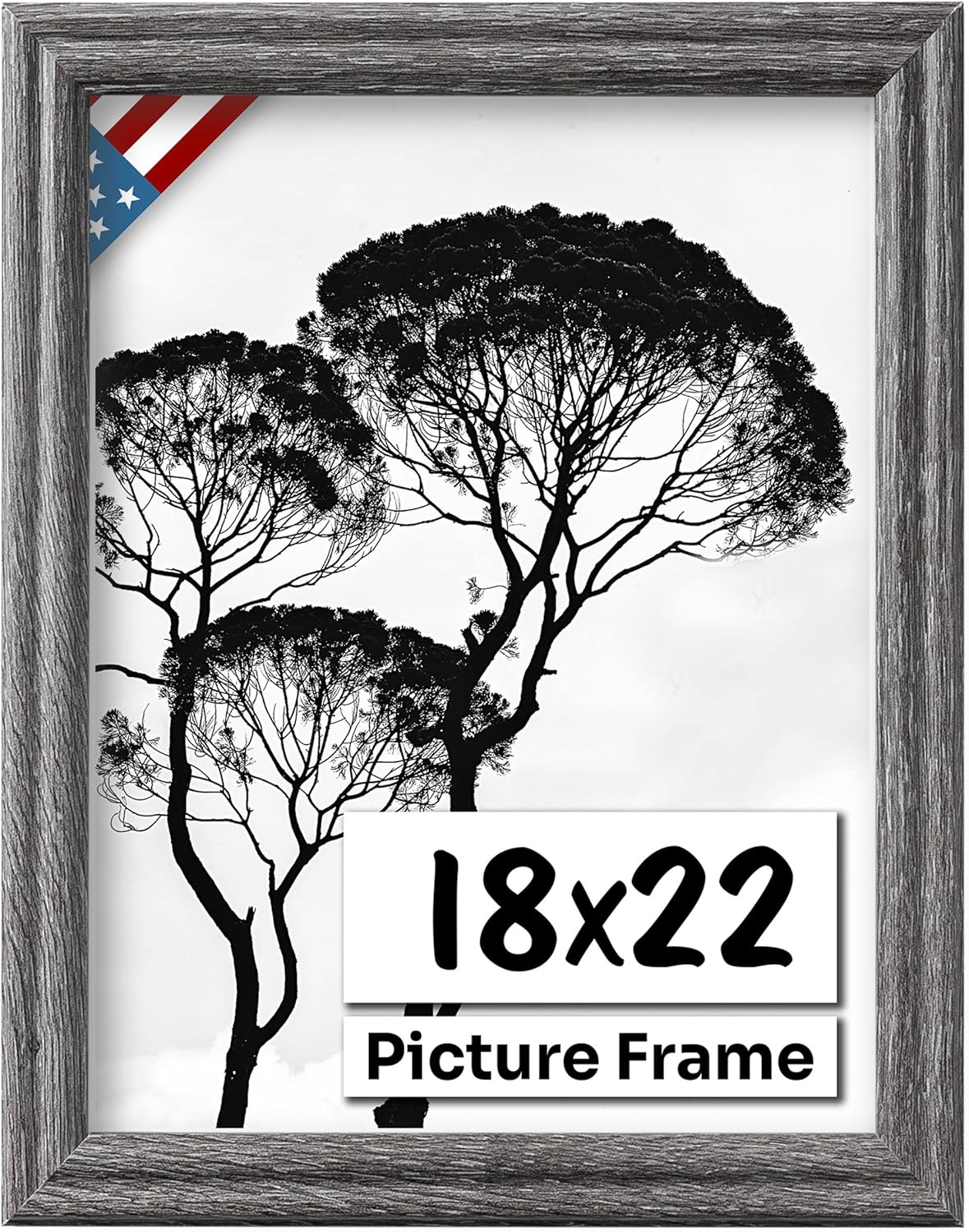 Barnwood Gray 18x22 Picture Frame .75" Inch Wide - Handmade American Solid Wood Picture Frames with Preinstalled Hangers and UV Blocking Plexiglass Frames