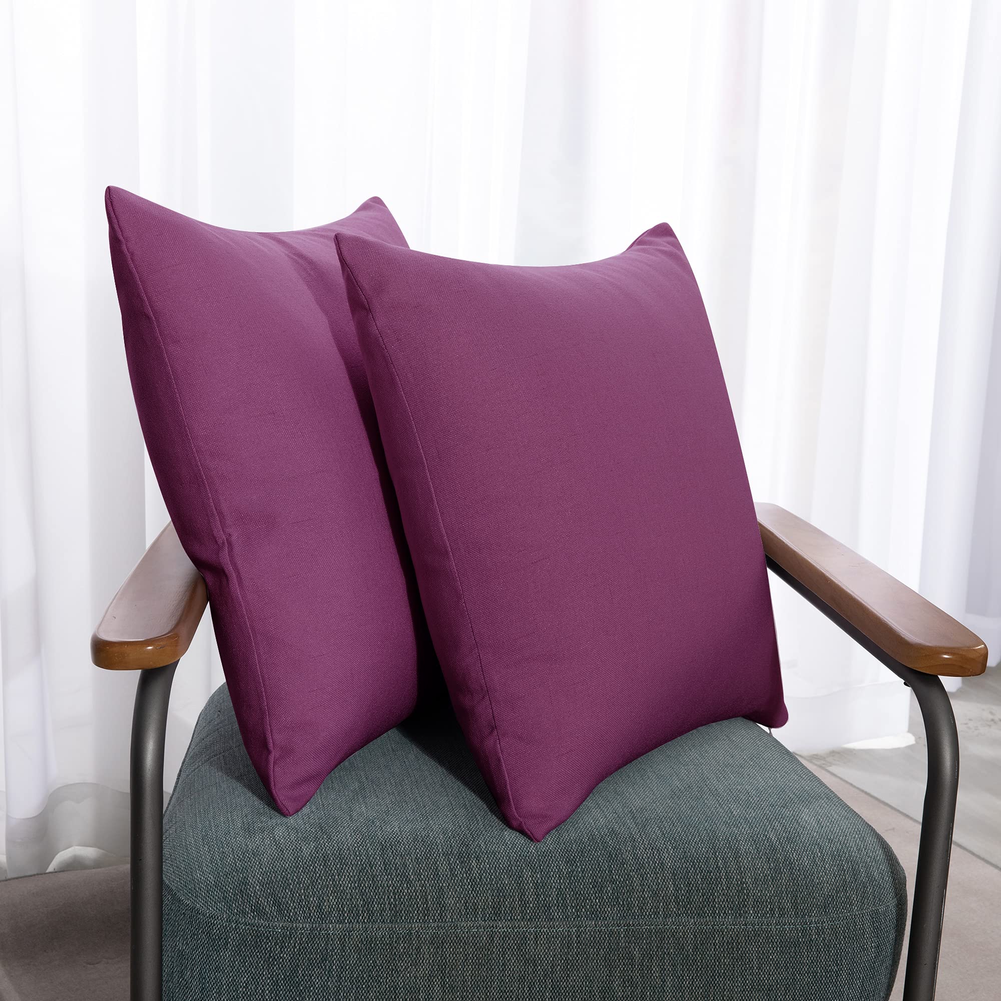 Deconovo Decorative Throw Pillow covers, Faux Linen Texture Cushion Covers for Garden Furniture with Invisible Zipper, 24x24 Inch, 2 pack, Purple