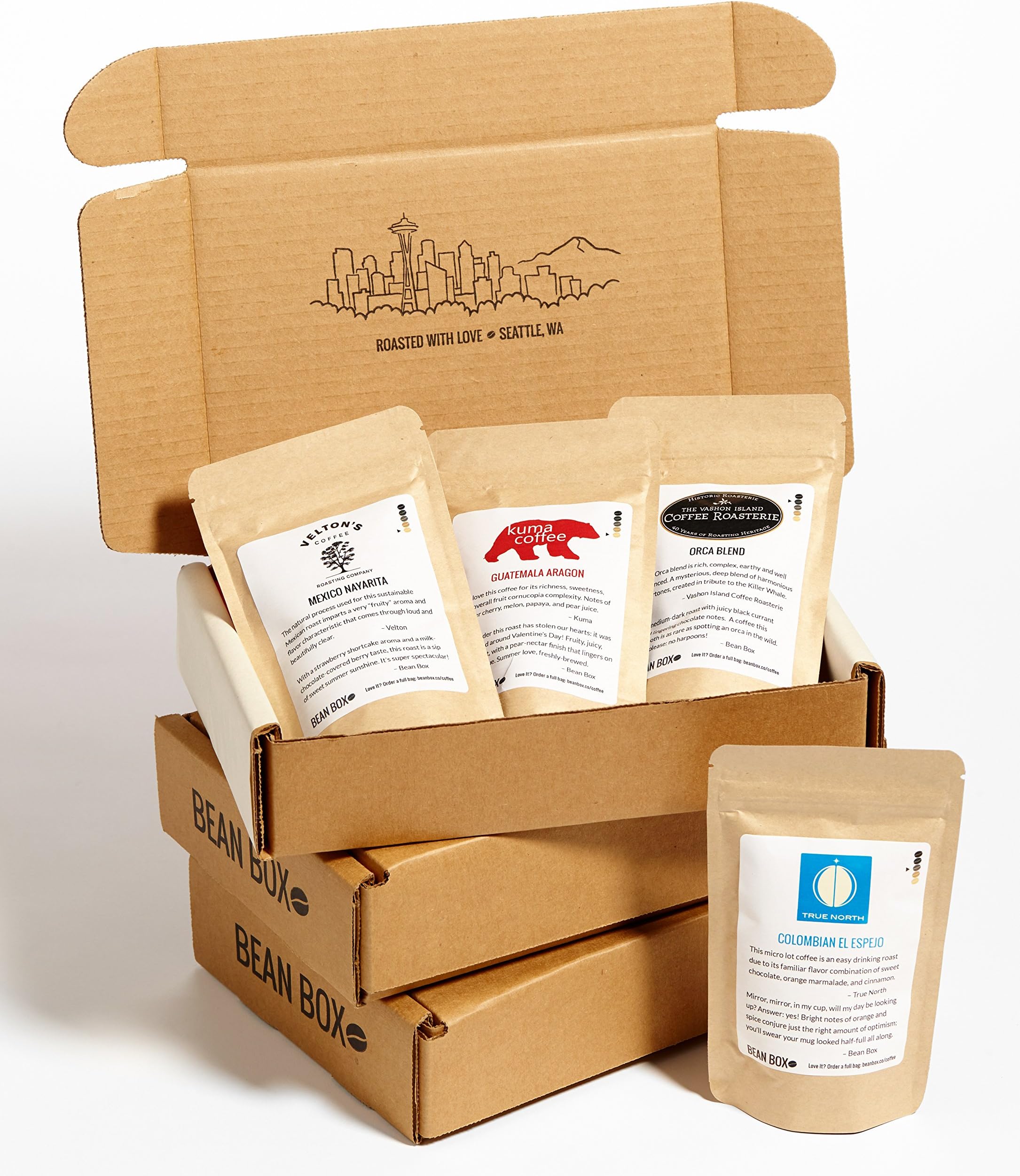 Bean Box Gourmet Decaf Roast Coffee Sampler - 3-Month Gift Subscription - (whole bean, 4 roasts every month)