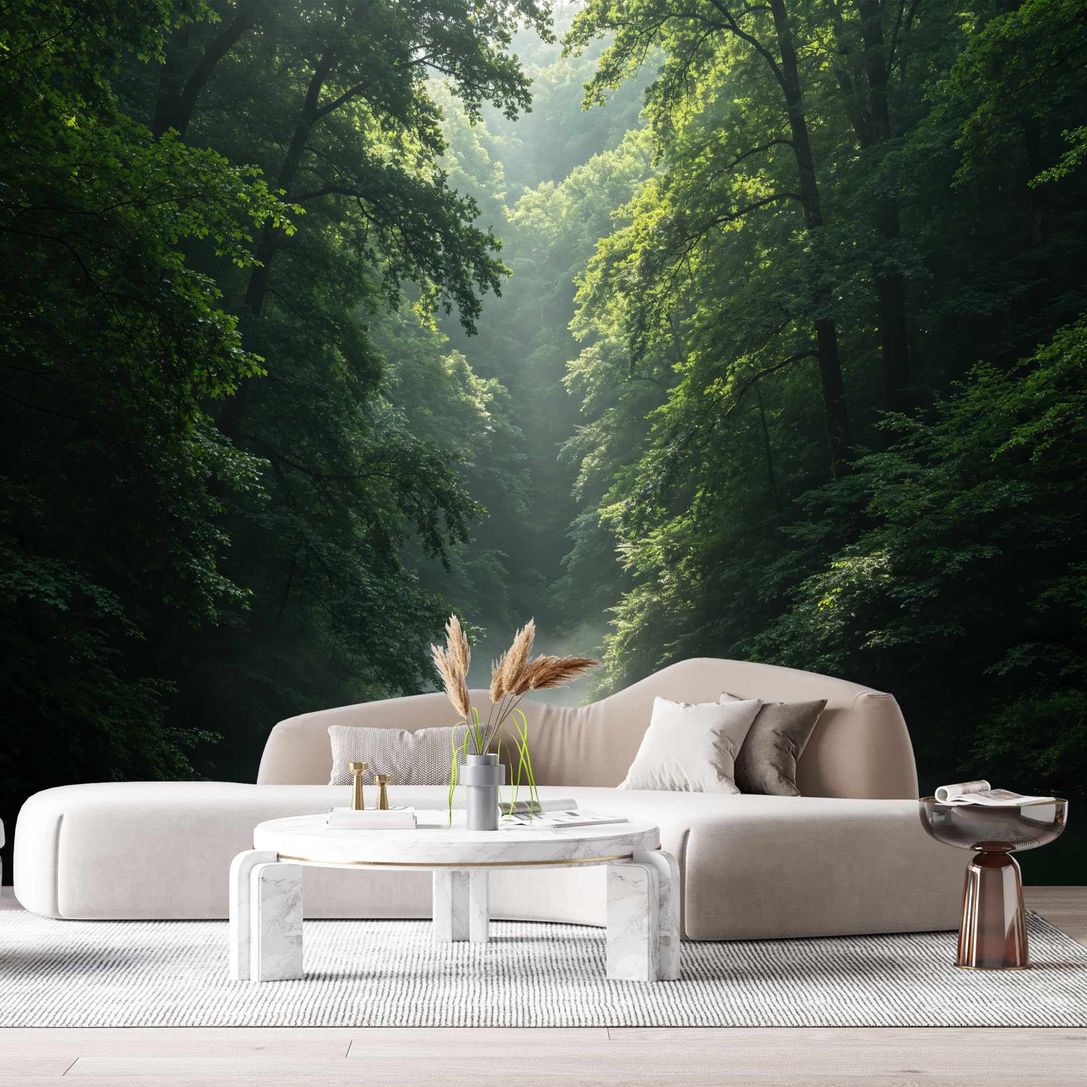 Custom Size Wall Murals Misty Forest Landscape River Reflection Morning Fog SelfAdhesive Wall Fabric Removable Large Wallpaper for Photo Living Room