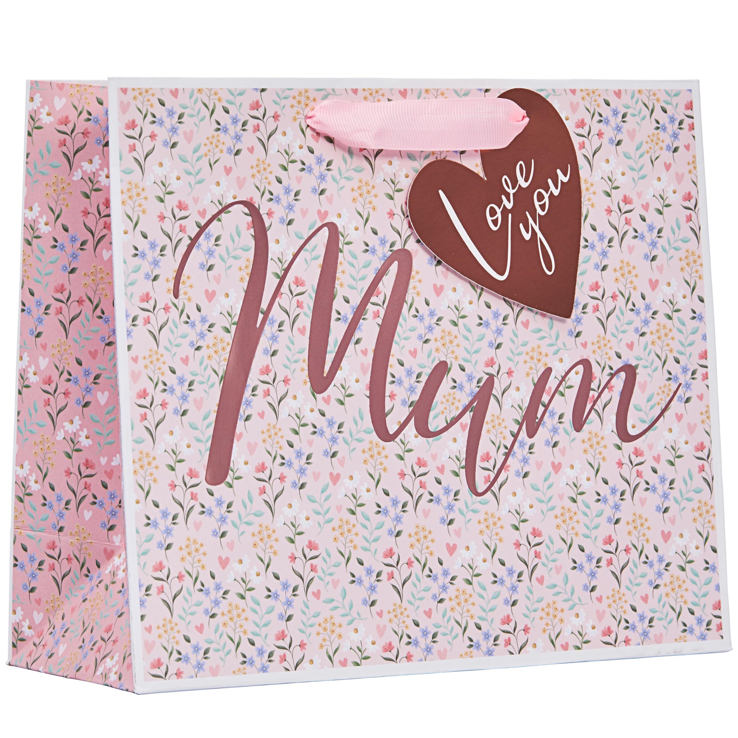 Design by Violet Pink Floral Mum Mother's Day Gift Bag with Love You Gift Tag Love, Birthday, Occasion, For Mum - Shopper Bag - Medium Size