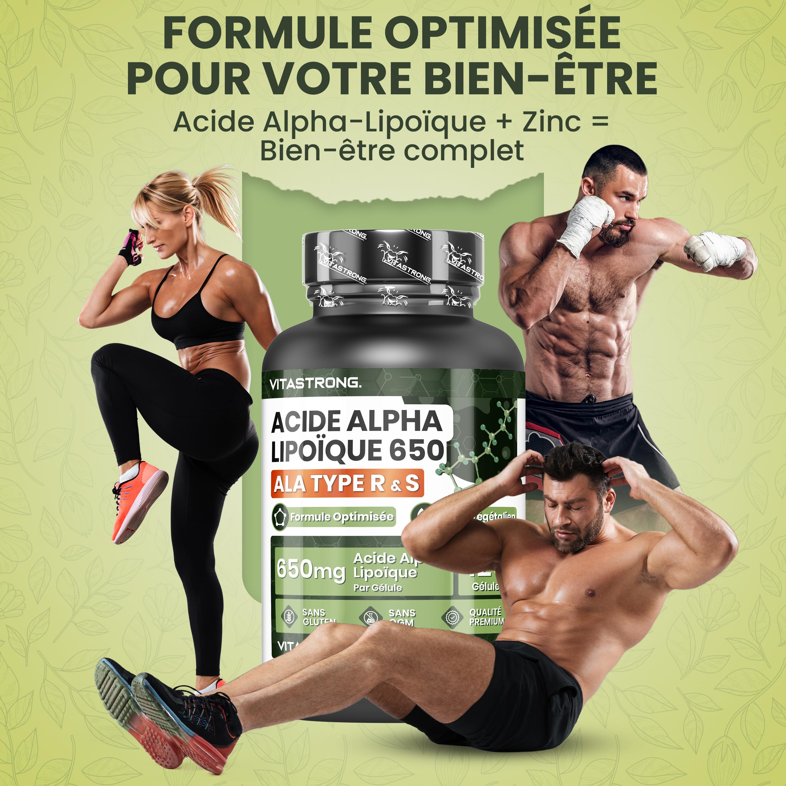 Acide Alpha-Lipoïque avec Oxyde de Zinc 650mg, Formule Optimisée d’Alpha Lipoic Acide Type R & S, Acide R Alpha Lipoique ALA et Zinc Complement Alimentaire 100% Vegan, 120 Gélules, Qualité Vitastrong