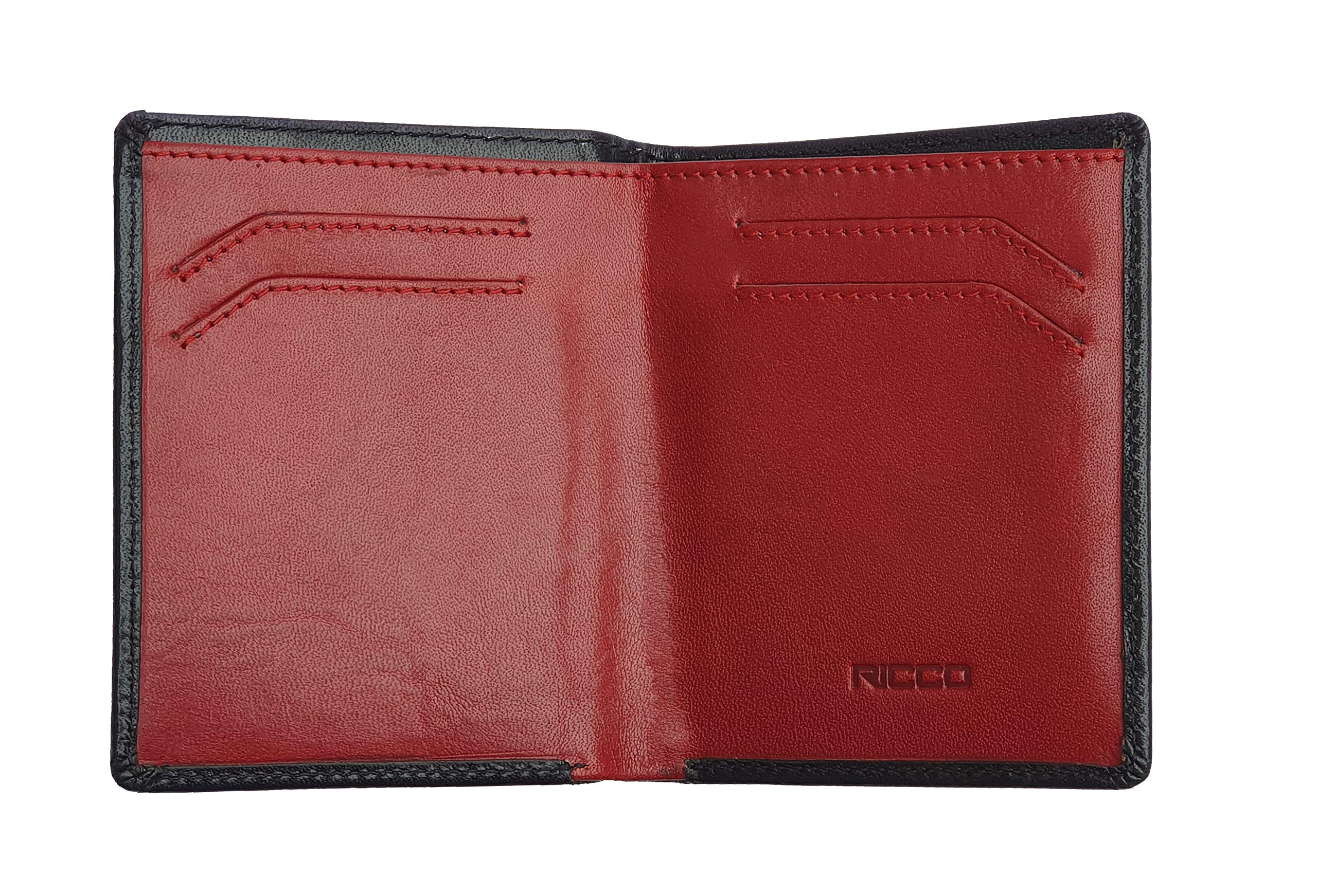 Ricco Mens RFID Blocking Genuine Italian Leather Slimline Billfold Wallet S15 Black Red