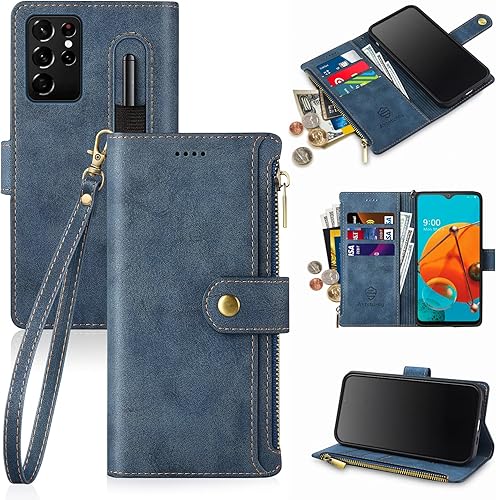 Antsturdy Funda tipo cartera para Samsung Galaxy S21 Ultra con tarjetero para mujeres y hombres, funda para teléfono Galaxy S21 Ultra, funda de piel