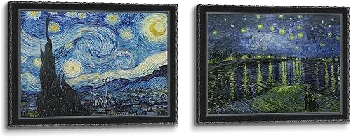 Par de pinturas al óleo clásicas famosas pintadas a mano Van Gogh Noche estrellada noche estrellada sobre el puente del Ródano lienzo arte de pared