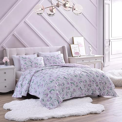 Miniatura 2 de Betsey Johnson - Juego de edredón tamaño Queen acogedor juego de ropa de cama reversible de microfibra cepillada decoración casual para todas las