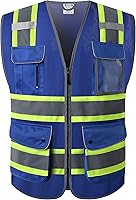 Vista 5 de Chalecos de seguridad retroreflectantes Clase 2 con 9 bolsillos y cremallera frontal ANSI/ISEA 107-2015 (rojo-3, 3XL)