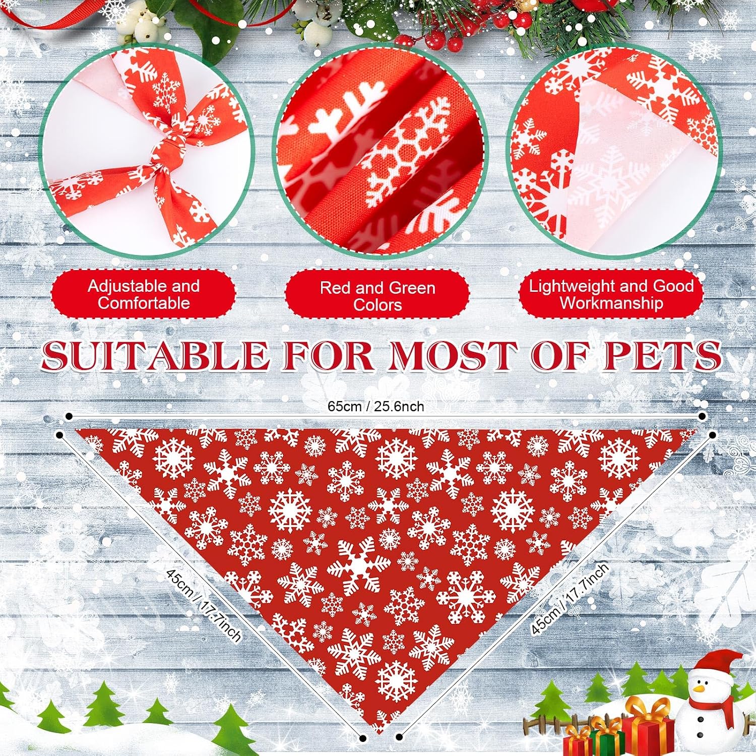 HunnmingRe 50 Pcs Red and White Snowflake Bandanas Bulk for Christmas Dog Xmas Kerchief Set Bibs Dog Triangle Scarf for Small Medium Large Doggie Costume Decoration image 3
