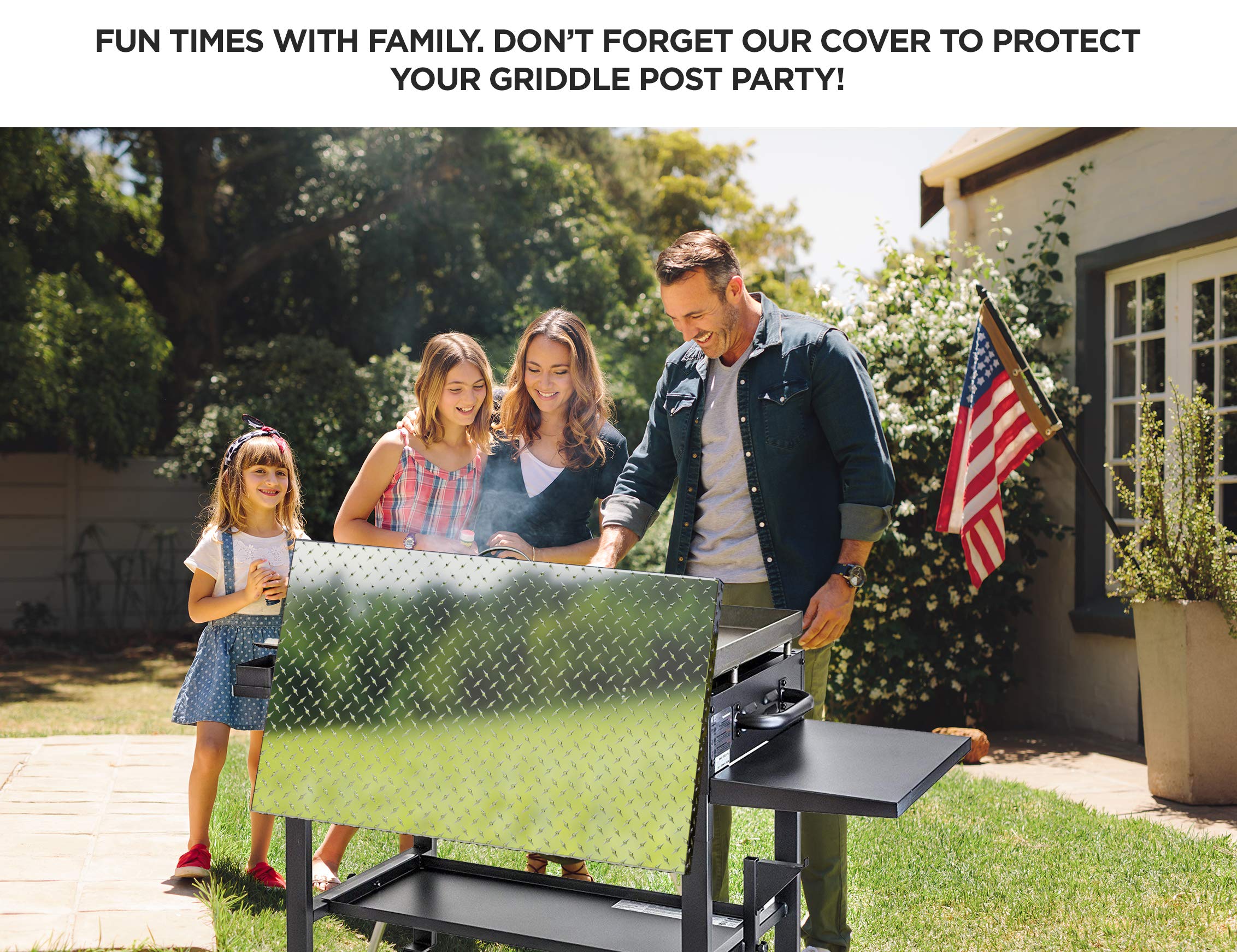 flybold Griddle Cover 28 Inch Works for Blackstone Flat Top Hard Cover Lid with Waterproof Aluminum Diamond Plate Stainless Steel Handle for Outdoor 28 inch BBQ Hood Blackstone Griddle Accessories