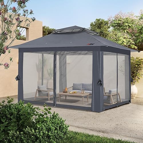 Miniatura 8 de ABCCANOPY Cenador desplegable de 13 x 13, tienda de campaña para exteriores, refugio con mosquitera para patio, jardín, patio, fiesta, campamento