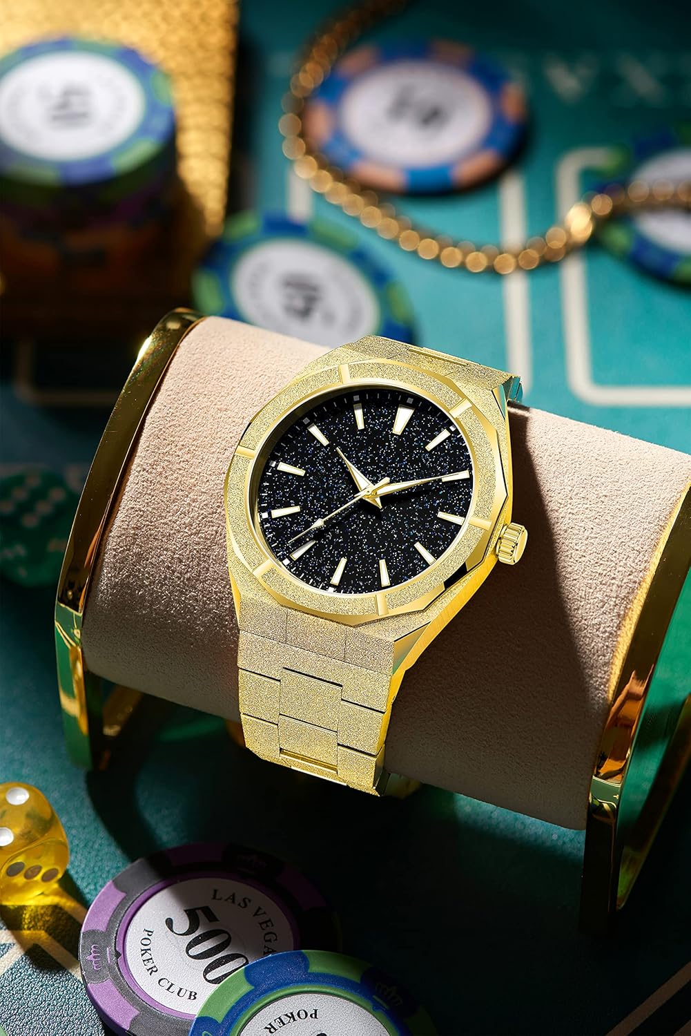 PINTIME Fashion Mens Watch Frosted Star Dust Dial Stainless Steel Quartz Analog 41MM Stylish Business Waterproof Watches for Men - Image 5