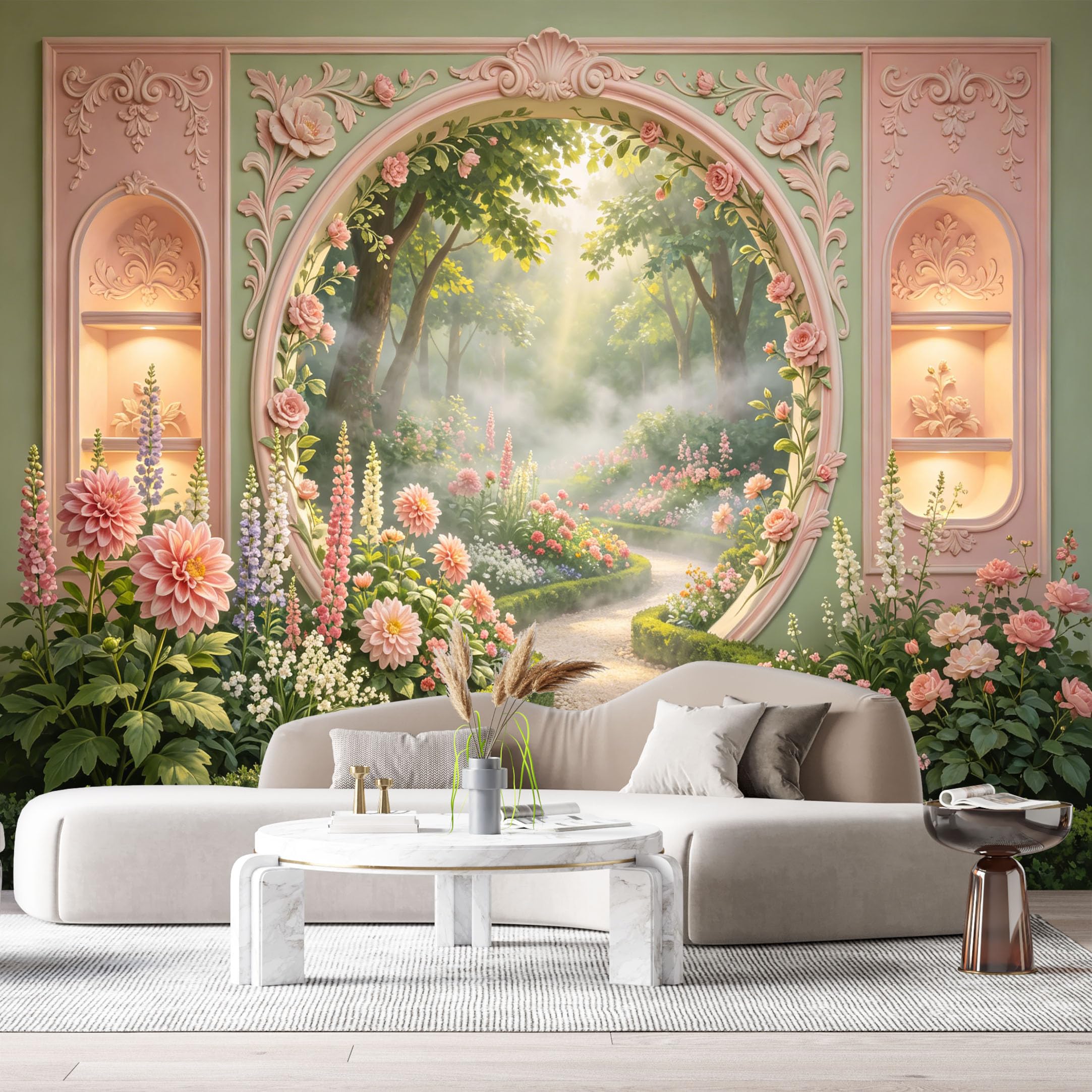 Custom Size Wall Murals Botanical Garden Archway Pathway 3D Trompe L'Oeil SelfAdhesiveWall Fabric Removable Wallpaper Wall Decor for Living Room Bedroom Bathroom