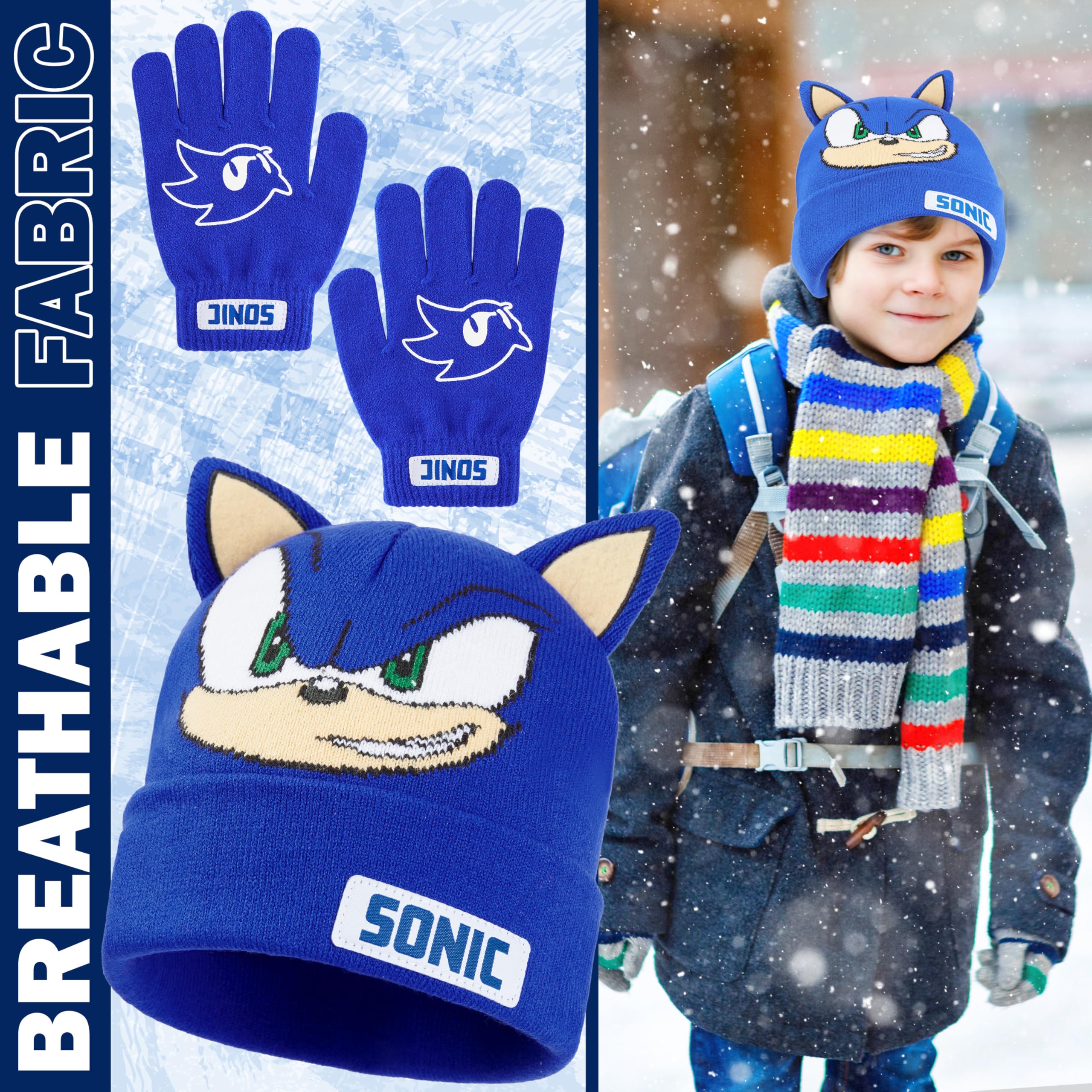 Get Trend SONIC THE HEDGEHOG Gorro y Guantes Niños Invierno, Conjuntos para Niña Niño 4-12 Años con Orejas 3D Bordado, Regalo Gamer