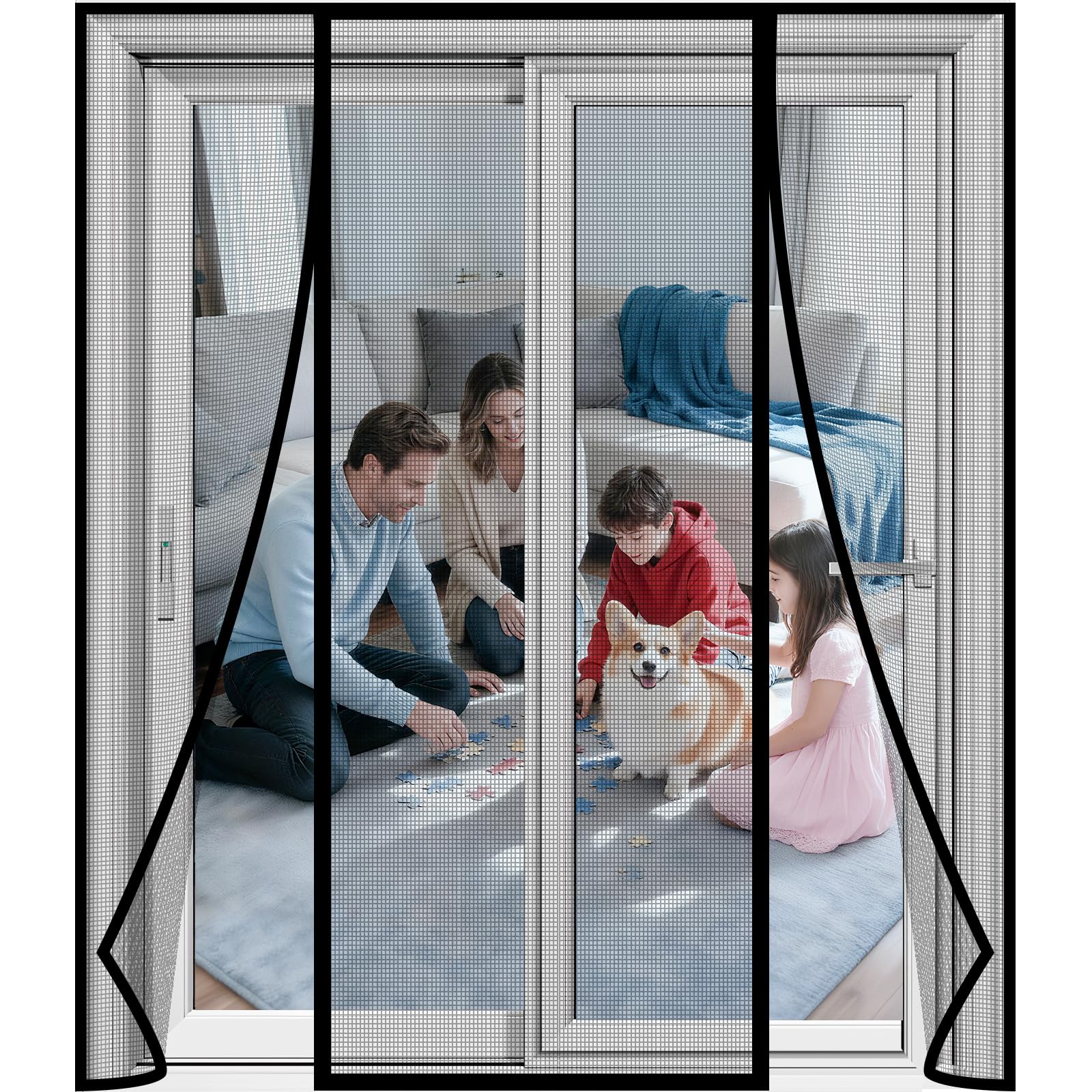 Digram Magnetic Screen Door Upgraded polyethylene Terephthalate Mesh,Double Door Screen Magnetic Closure for Sliding Door,Patio Door,Fit Door Size 72" X 80"