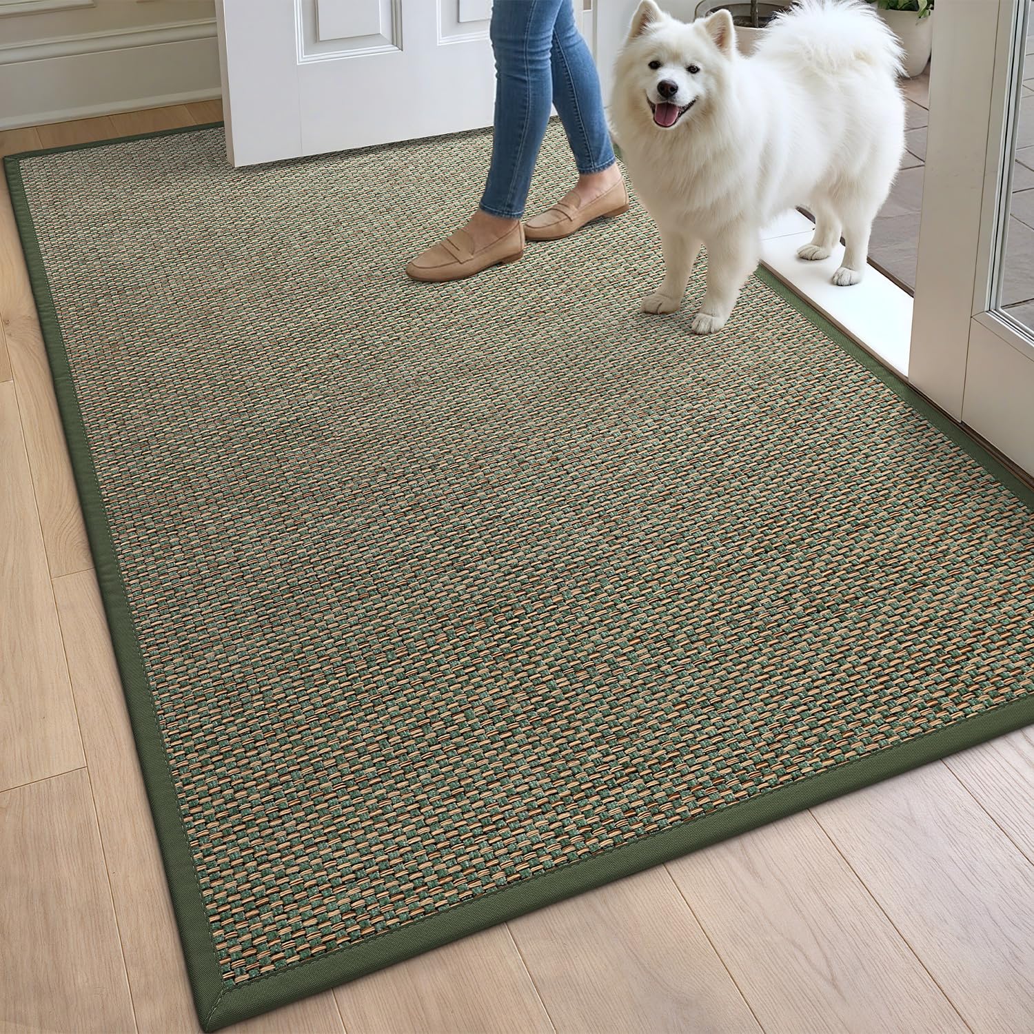 DEXI Door Mat 120 x 180 cm, Non-slip Dirt Trapper Doormat Inside with Rubber Backing, Low Profile Indoor Floor Mats for Hallway Entrance, Doorways, Porch, Green