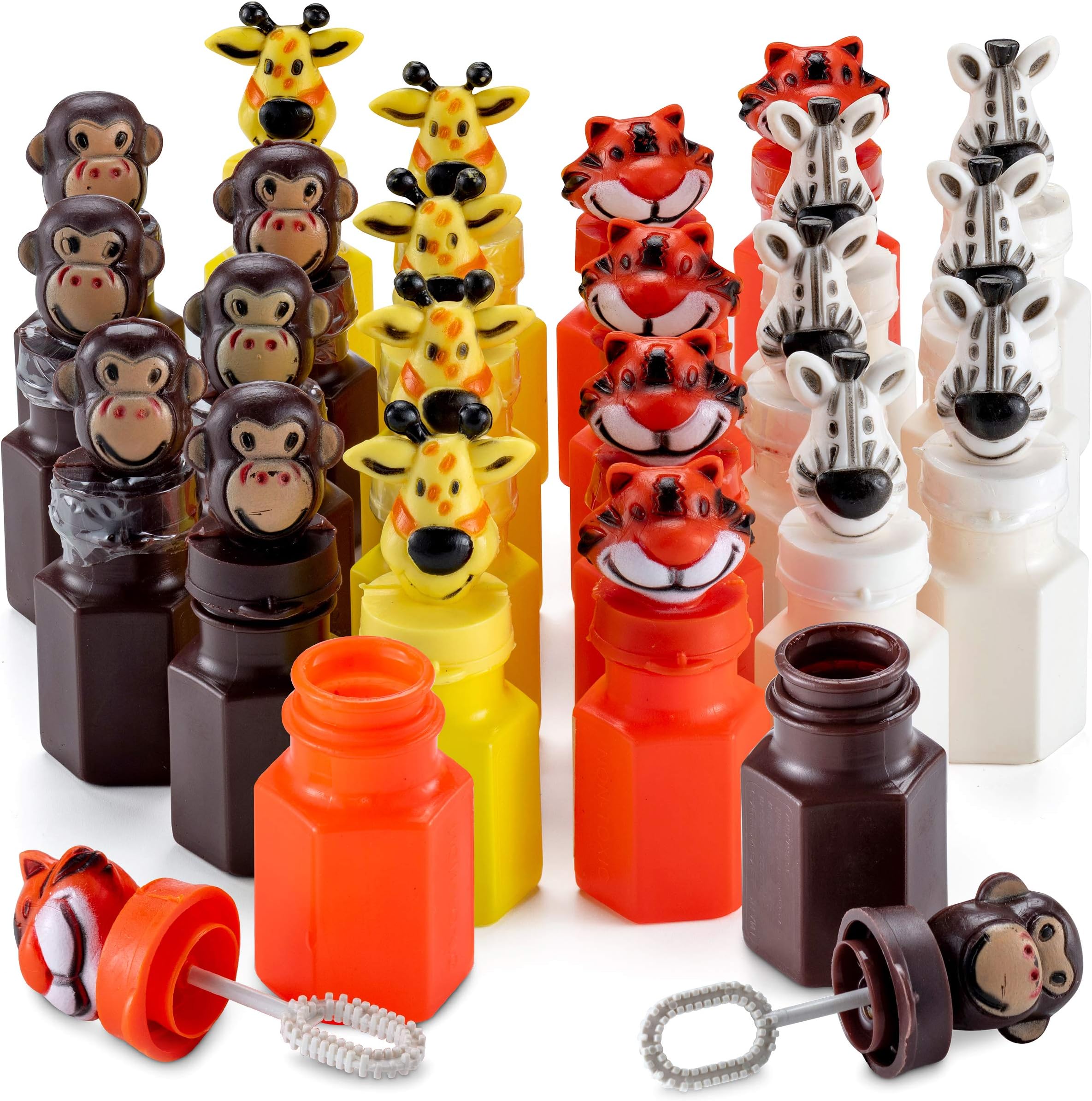 Bulk Safari Animal Bubbles for Kids - (Pack of 24) Mini Safari Bubble Bottles with Wands and Assorted Jungle Zoo Characters, Baby Showers, Themed Birthday Party Favors, Goody Bag Toys for Kids