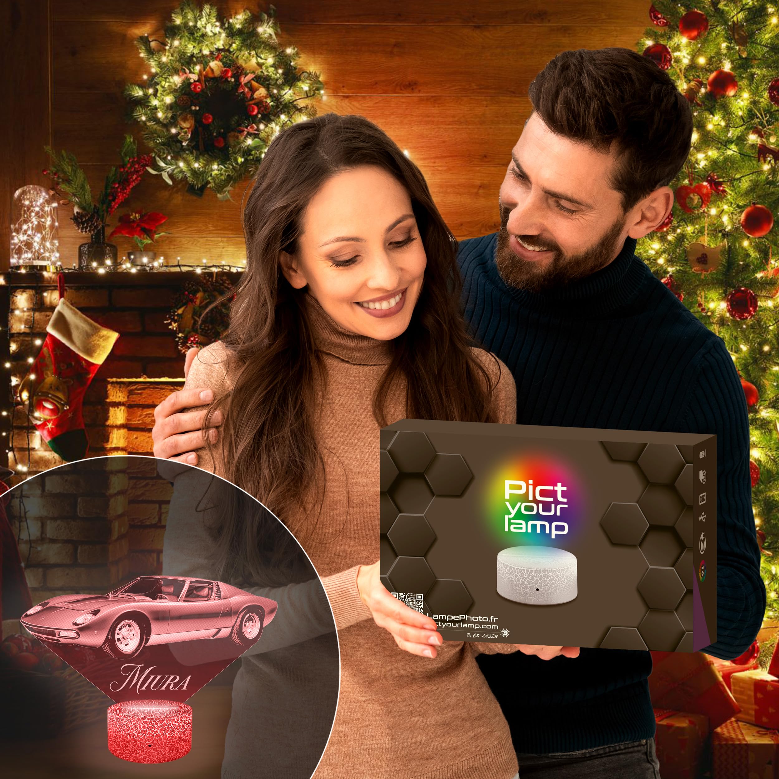 Lampephoto.fr - Lampada 3D Auto Lambo Miura, Decorazione Supercar Sport Veicolo di Lusso Tuning, Idea Regalo Uomo oggetto Auto Lambo Miura Decorazione Camera, Idea Regalo originale per Uomo per Natale