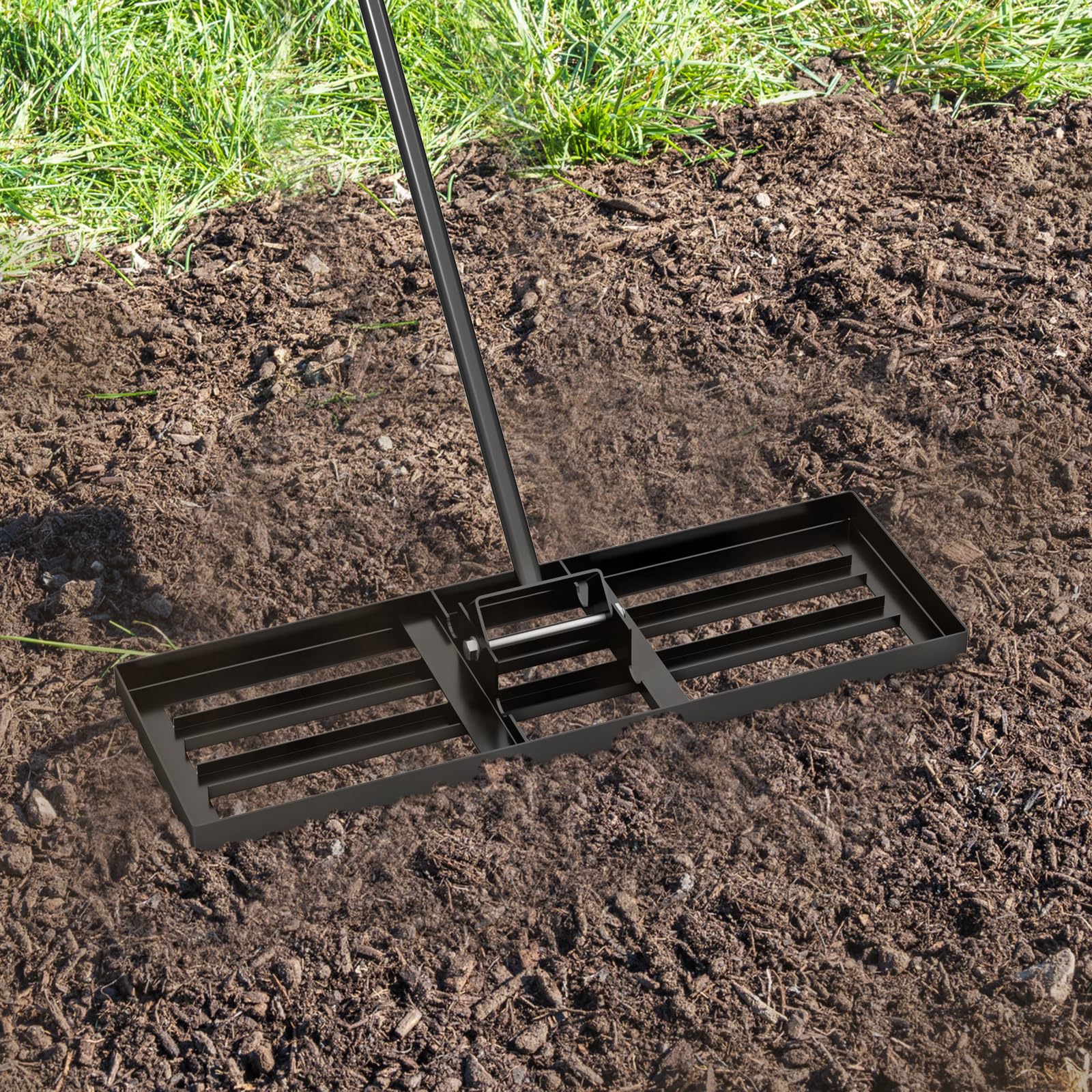 COSTWAY Rastrello Livellatore per Prato, Attrezzo per la Livellatura del Prato con Manico Ergonomico, Livellatrice per Giardino, Cortile, Campo da Golf, Fattoria e Pascolo (Nero 75 x 25 cm)