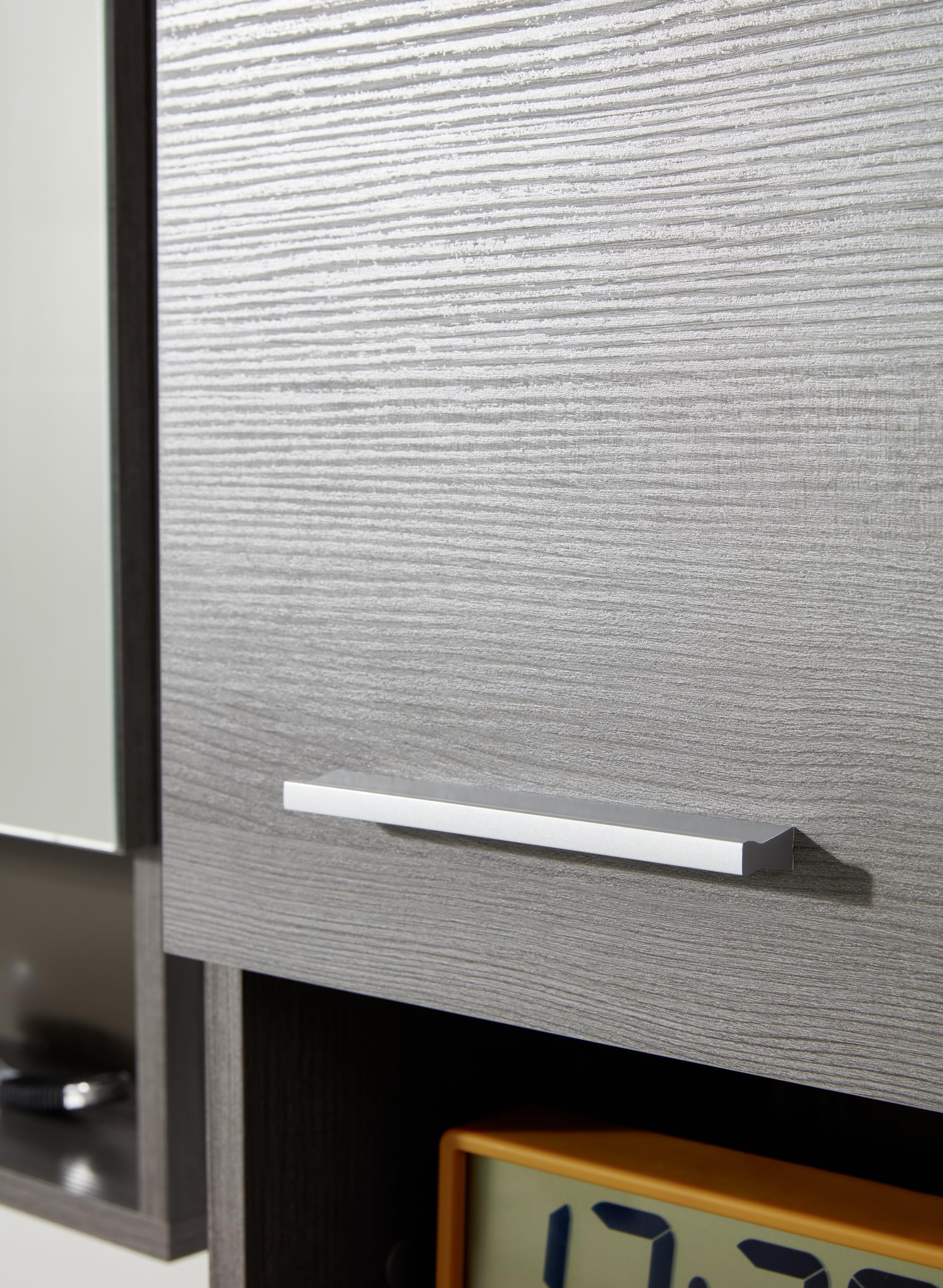 trendteam smart living - Runner - Badkombination - Grau - Hochschrank, Waschbeckenunterschrank, Spiegelschrank - (BxHxT) 103 x 190 x 31 cm - silberfarbener Griff