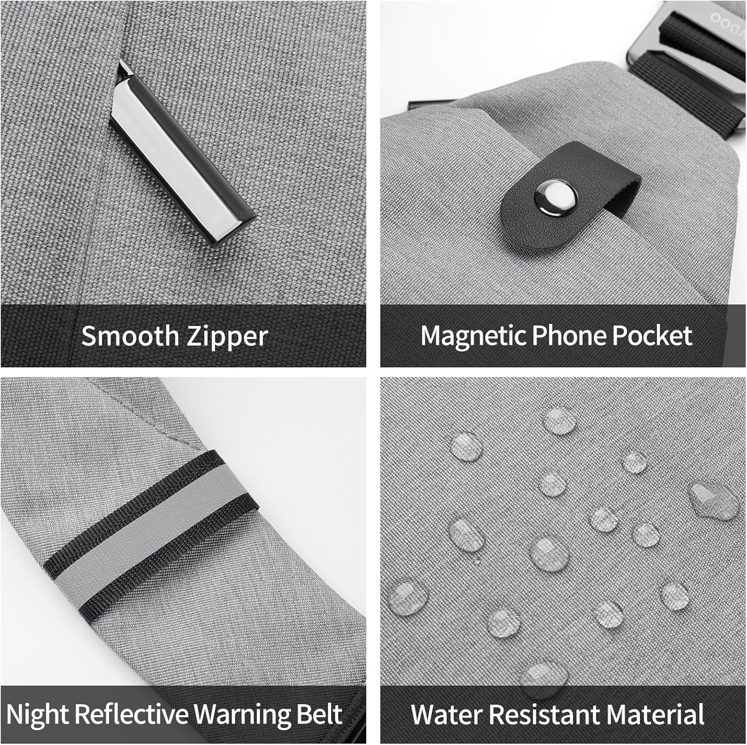 VADOO Anti-theft Crossbody Bags for Women, RFID Blocking Pocket Sling Bag for Men Lightweight Shoulder Chest for Travel Sport, Gray 2.0 - Image 6