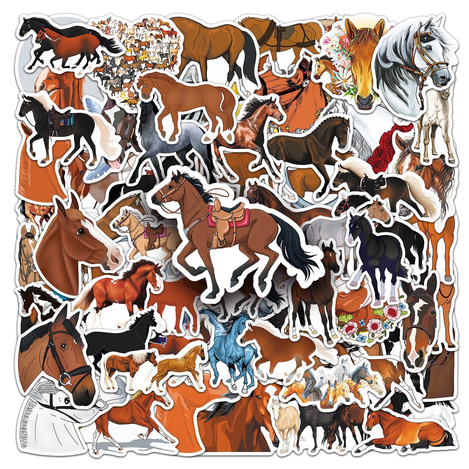 Tuyatezhi Girls 100 Pcs Cartoon Horse Stickers For Laptop Water Bottles,Bicycle,Skateboard,Computer,Animal Cute Style Decorative Stickers Waterproof Vinyl,Graffiti Stickers For Boys Children Teens
