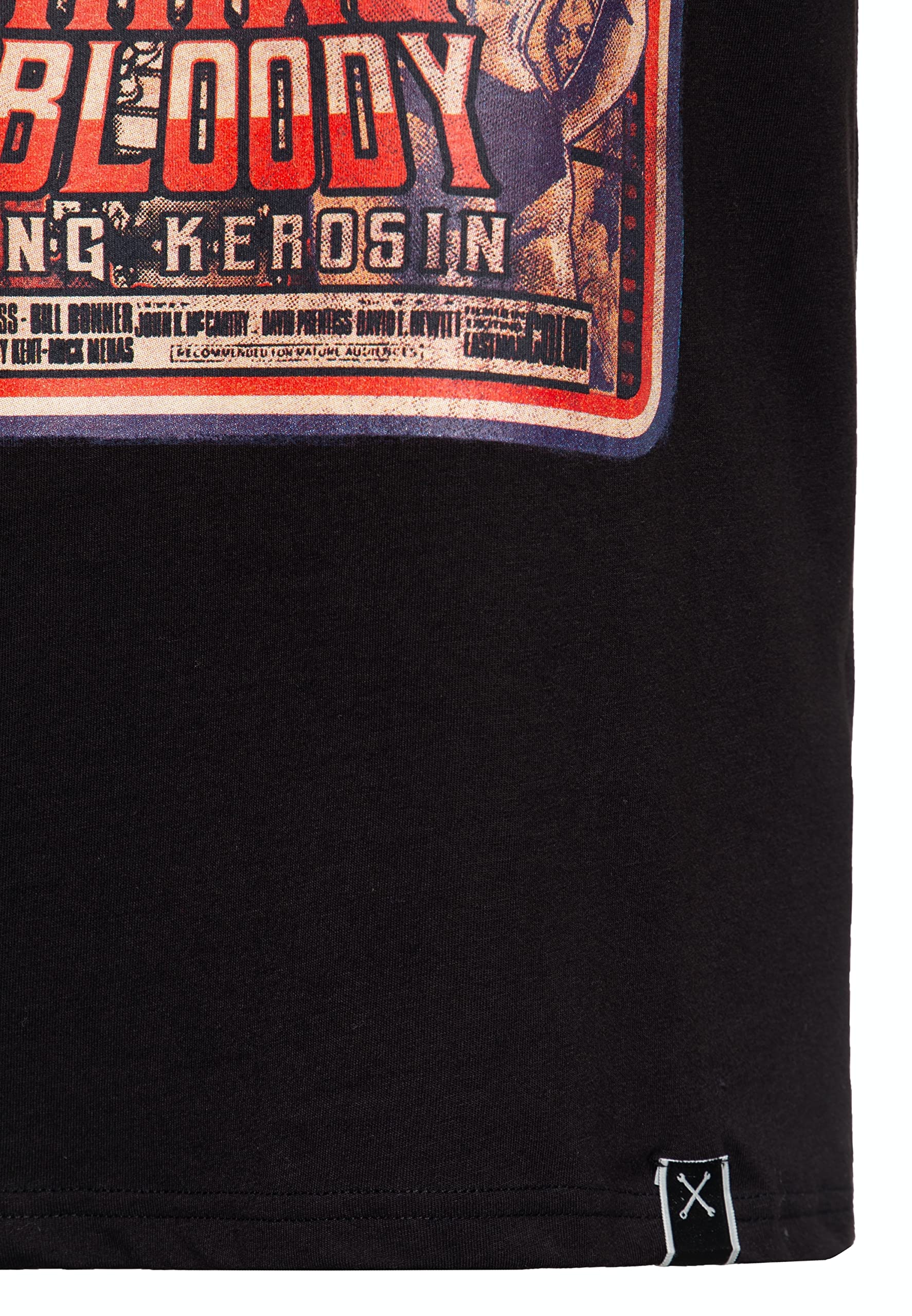 King Kerosin Lucki Maurer, maglietta da uomo, vestibilità normale, teschio, chopper, vintage, pin-up, biker, in puro cotone Raw & Bloody, Nero , S
