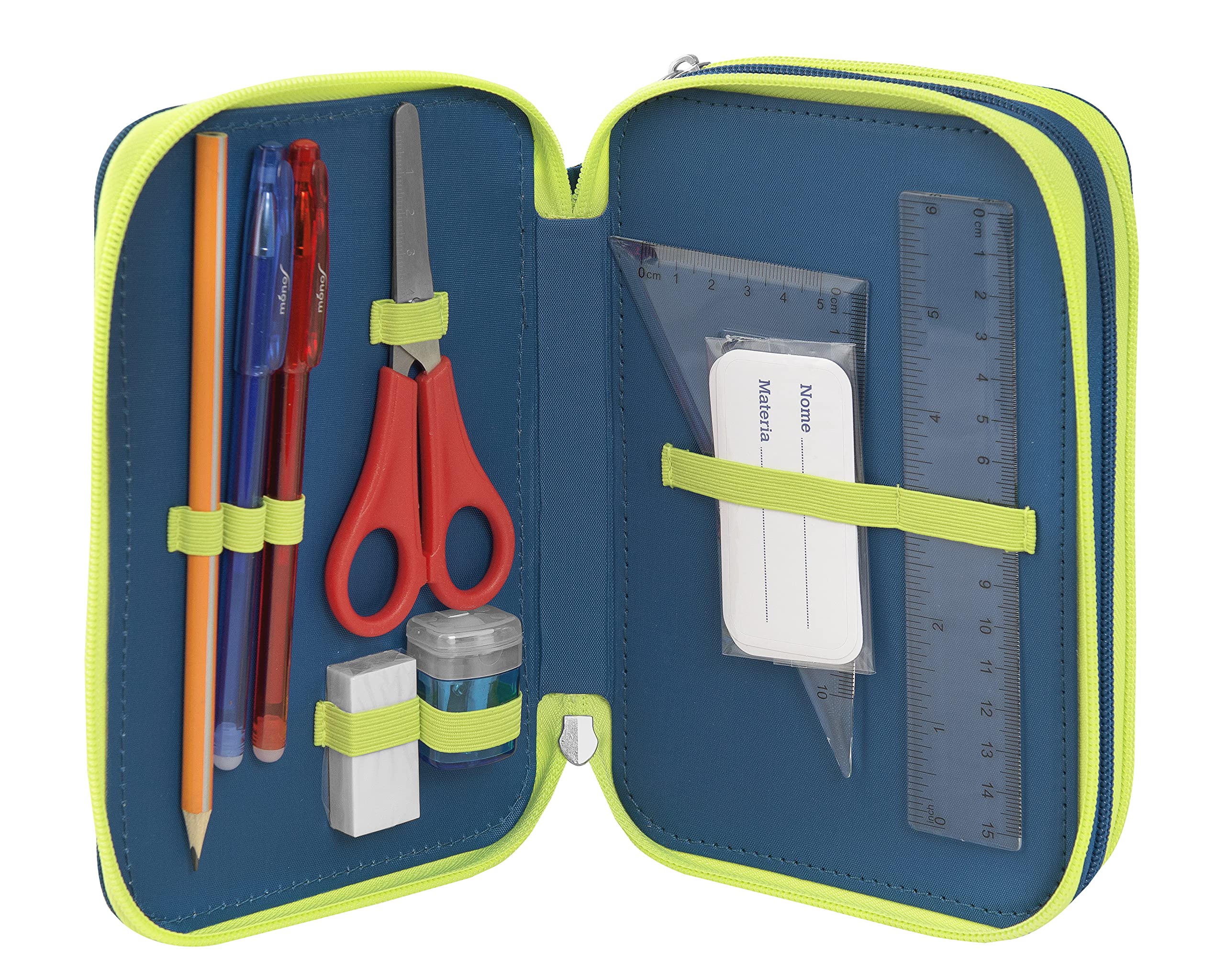WWF - Astuccio Scuola Ufficiale WWF, Astuccio 3 Scomparti Bambino e Bambina con Set Cancelleria, Penna Cancellabile Blu Frixion e Pratica Chiusura a Zip