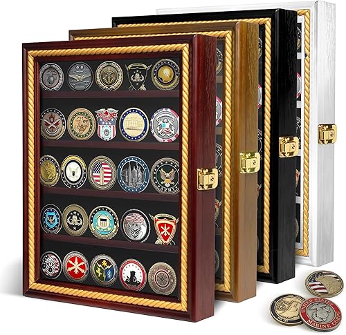 Exhibidor de monedas militares, vitrina de cristal personalizable, soportes para monedas para coleccionistas, funda con cerradura, 5 estantes