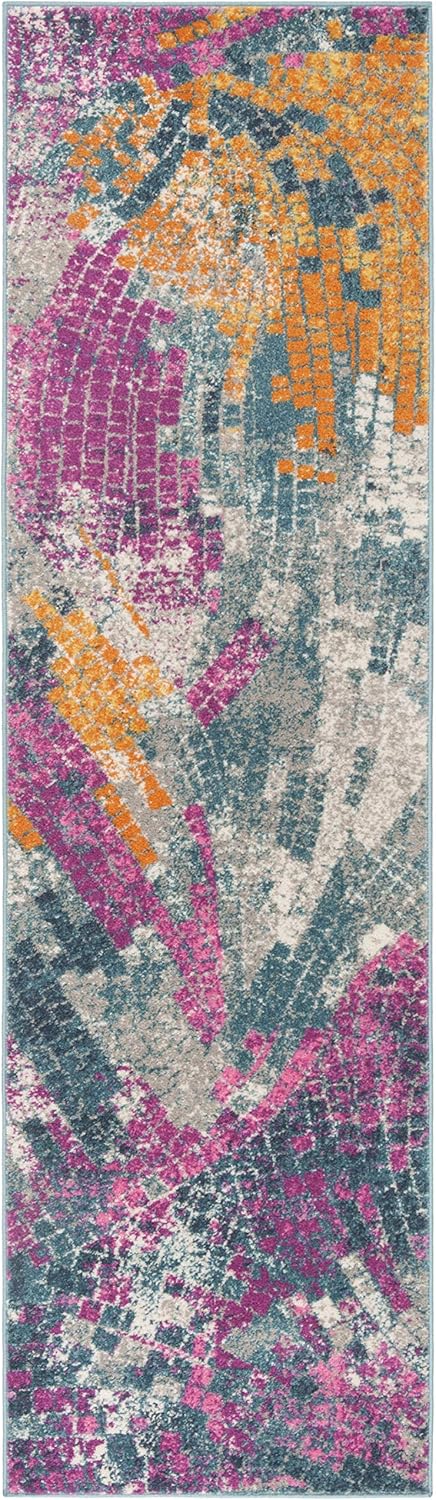 SAFAVIEH Madison Collection Runner Rug - 2'3" x 8', Blue & Multi, Modern Boho Abstract Design, Non-Shedding & Easy Care, Ideal for High Traffic Areas in Living Room, Bedroom (MAD201M)