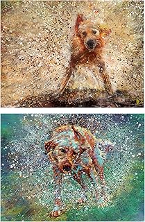 Two Wet Muddy Labrador Dog Wall Art Prints, Pair of Yellow Fox Lab Dog Memorial, Abstract Dog Picture A4 Prints Hand Signed by Dog Portrait Artist Oscar Jetson. A4 A3 11x14 12x16 (A3)