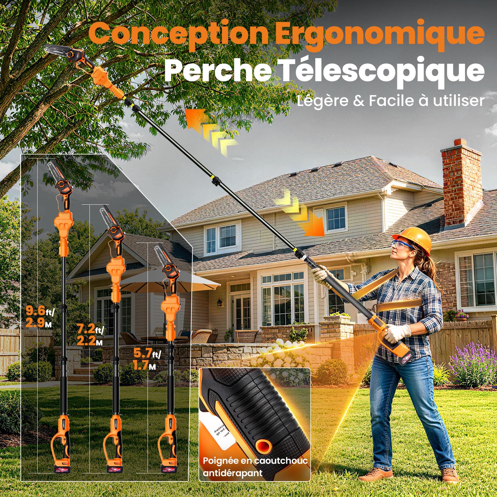 maXpeedingrods 4-en-1 Mini Tronçonneuse & Elagueuse sur Perche 8 & 6 Pouces
