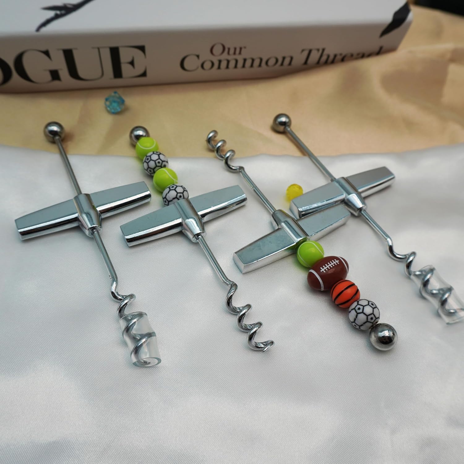 16 Pack Beadable Corkscrew Wine Bottle Opener with Blank Handle for Beads Pandents Charms DIY Travel Wine Cork Remover for Bar Restaurant Kitchen