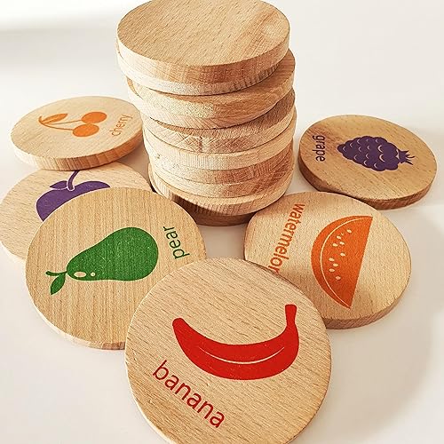 Vista 6 de bee smart Juego de memoria de madera - Juego de memoria a juego para niños de 3 años en adelante, 16 piezas Juguete educativo para niños Frutas