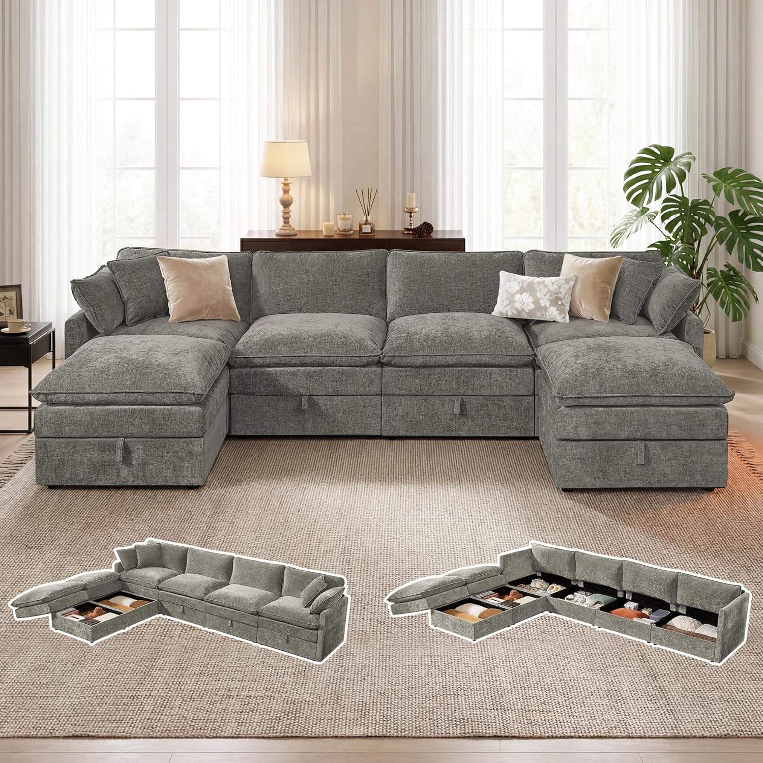 Modular Sofa with Storage,135″ U Shape Sectional Cloud