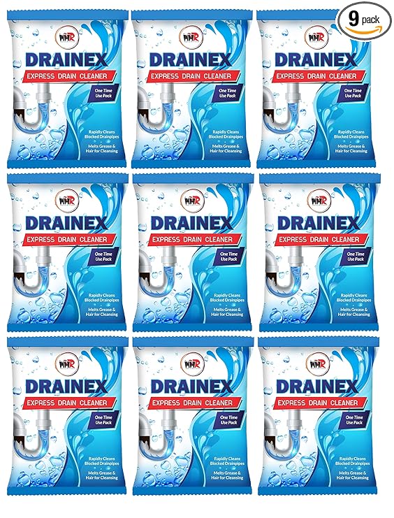 MMR Making Marvelous Drainex Drain-Insta All Pipe Safe Drain Cleaner powder Clear Clogged Sinks & Pipes (50gm, Pack Of 9)
