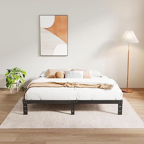 Miniatura 4 de Marco de cama de metal, plataforma de 7 pulgadas, resistente, perfil bajo, no necesita somier, fácil montaje, color negro