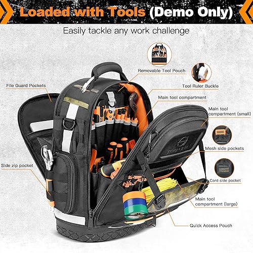 Miniatura 4 de Mochila de herramientas, mochila de herramientas de construcción resistente HVAC para hombres, organizador de herramientas duradero de nivel