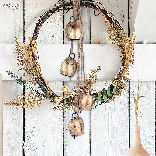 Miniatura 4 de Juego de 4 campanas de viento relajantes, campanas colgantes de metal rústico con cuerda, campanas de hierro para el hogar, jardín, balcón,