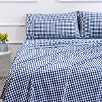 100% Ensemble de feuilles en coton Queen - 4 Feuilles de coton en pièces Ensemble de lit Queen size, doux, lisse, durable, soin facile, 16" Feuilles vertes à carreaux de poche profondes - 1 Plat, 1 Adapté, 2 Carcasses d'oreillers