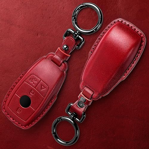 Miniatura 2 de Tukellen Funda para llavero Mercedes Benz de piel auténtica con llavero, protector de cuero, compatible con Mercedes Benz 2017-2023 Clase E
