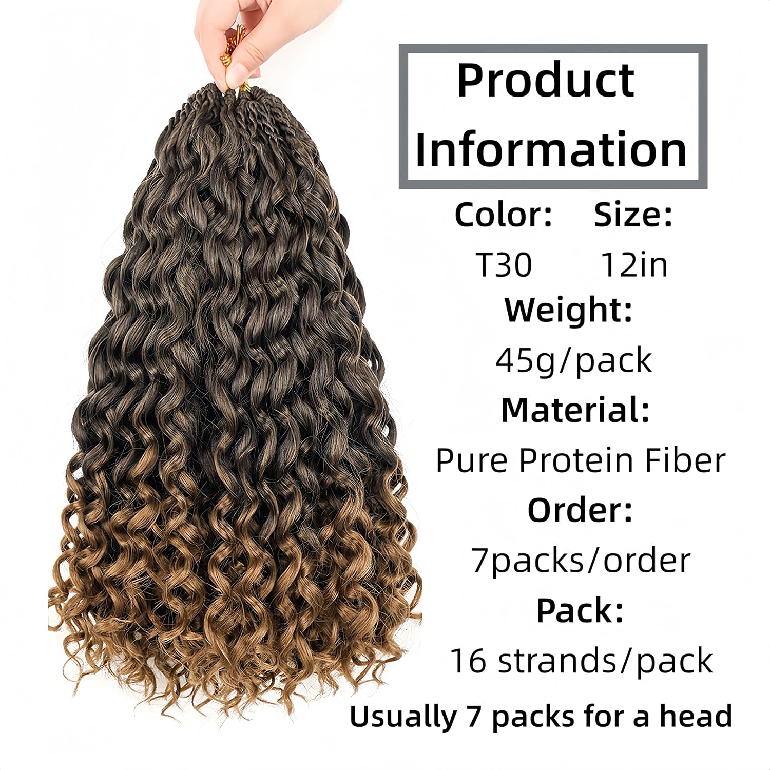 GoGo Curl Crochet Hair 7 Packs Protein Fiber Pre-twisted Curly Crochet Hair Ocean Water Wave Crochet Braiding Hair Beach Curl Hair Extension Tangle-Resistant Upgrade (T30, 12 Inch) image 3
