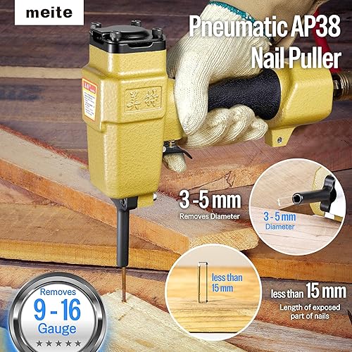 Miniatura 3 de meite Removedor de uñas neumático – Herramienta de eliminación de uñas resistente para uñas Brad & Finish, desmontaje de paletas/cajas, se adapta a