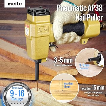 meite AP38 Pneumatic Nail Remover, 9-16 Gauge Denailer for Pallet Recycling