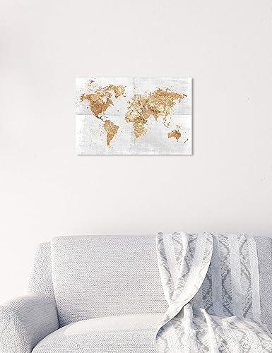 Miniatura 3 de The Oliver Gal Artist Co. Flags Wall Art Canvas Prints 'Mapamundi on the Rocks' Home Décor, 15" x 10", Gold, White