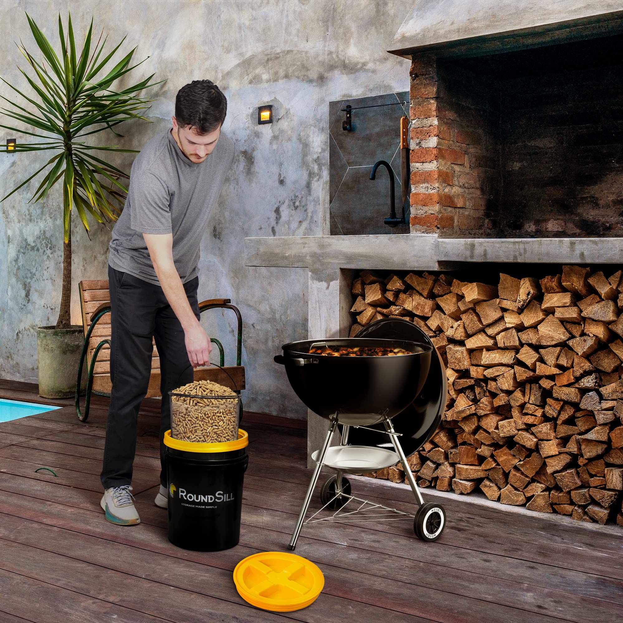 ROUNDSILL Wood Pellet Storage Containers for Smoker XL 20LB Grill