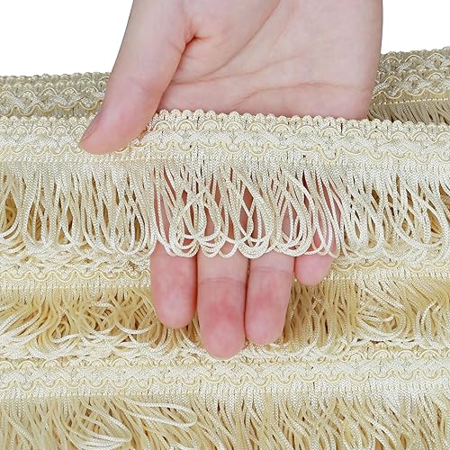Miniatura 5 de fenghuagwu - Borla de encaje dorado de 5 yardas de 1.8 pulgadas de ancho para costura, acolchado, ropa, accesorios, pantalla, mantel, decoración del