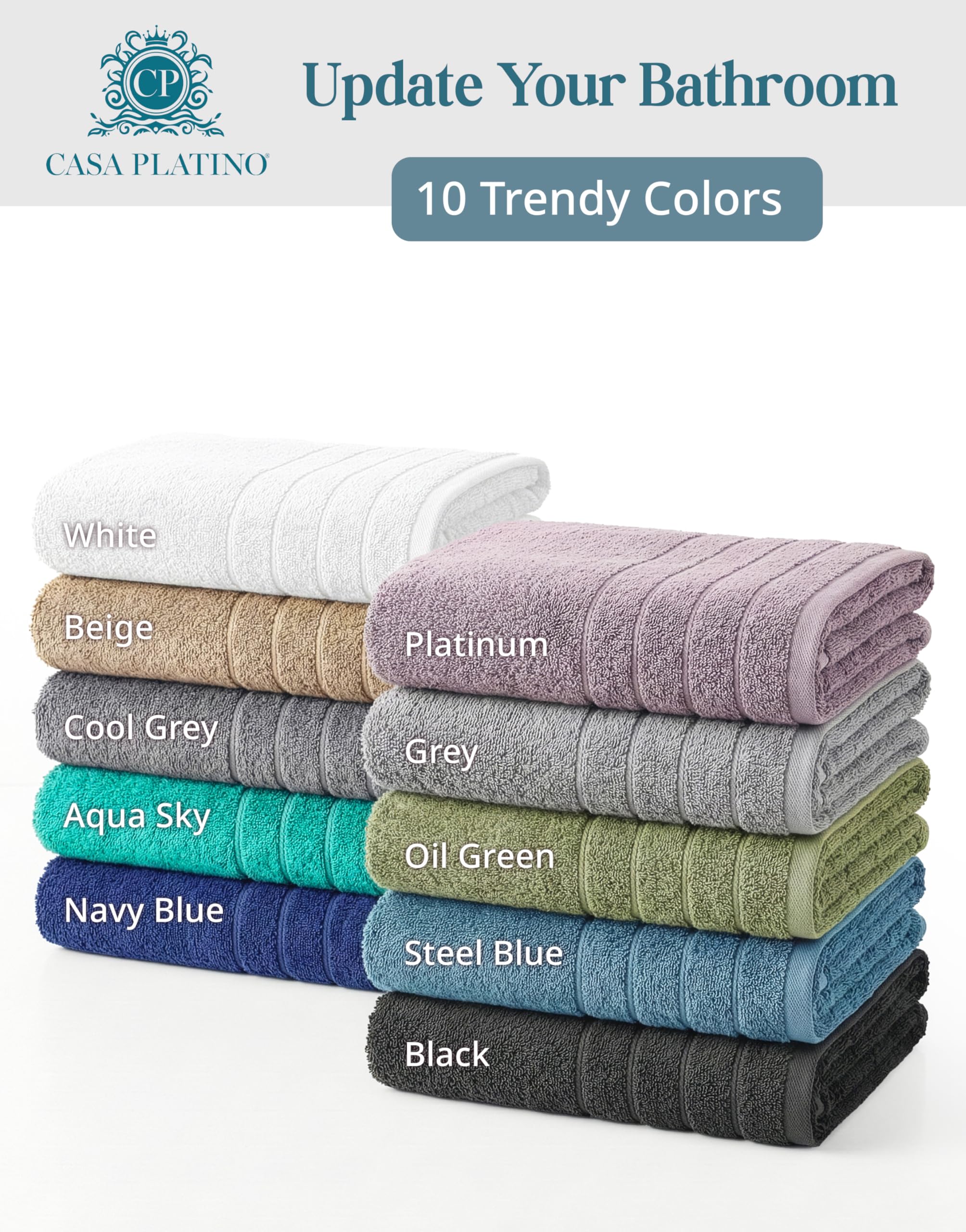 Set di asciugamani da bagno di alta qualità, 24 pezzi, 100% cotone, 2 teli da bagno, 2 asciugamani da palestra, 2 da bagno, 4 dita, 6 mani, 8 salviette, design di qualità alberghiera e spa, morbidi