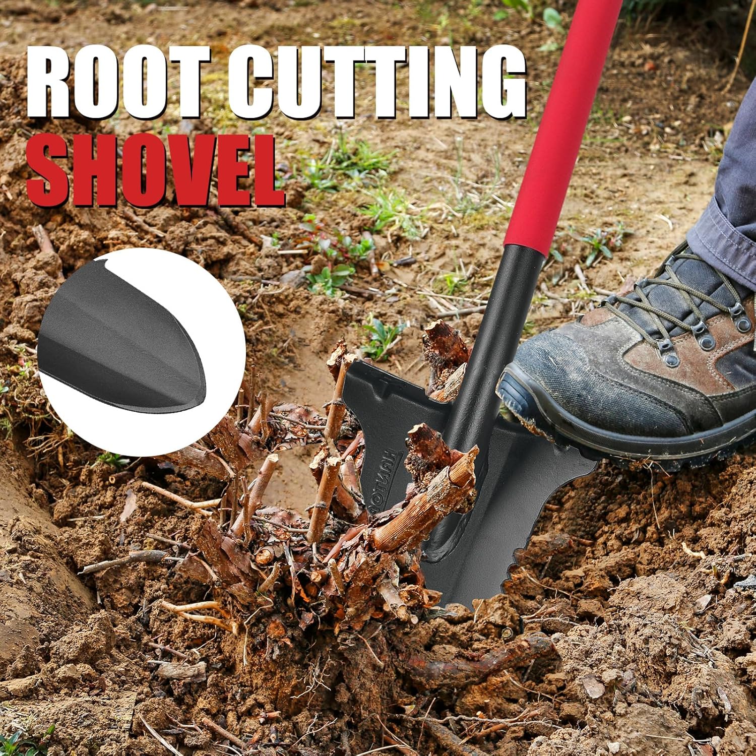 Drain Spade Garden Shovel Digging Shovels Root Saw Spade With Ergonomics Oval Steel Handle For Digging, Trenching, Cutting roots,47.2 Inches