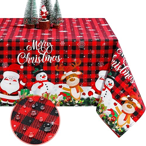 Mantel de tela de Navidad para mesa rectangular, lavable, muñeco de nieve, Papá Noel, decoración para Navidad, suministros de fiesta de invierno (60