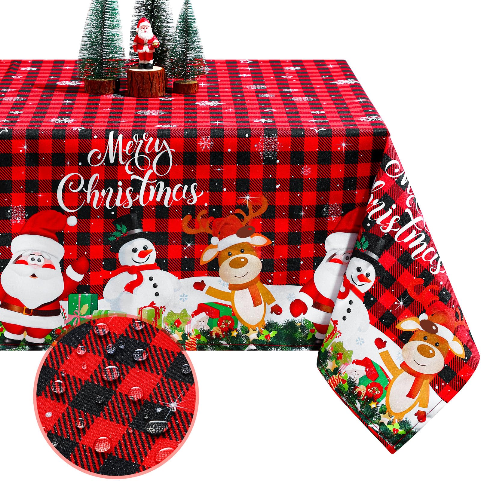 Tiamon Fabric Christmas Tablecloth Table Cover for Rectangle Table, Washable Snowman Santa Claus Cover Decorations for Xmas Winter Holiday Party Supplies(52 x 70 Inch)